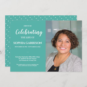 Teal Green Celebration of Life With Photo Funeral Invitation