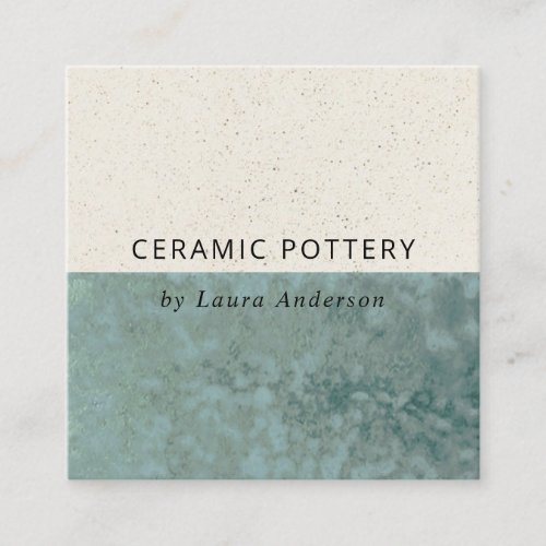 Teal Green Ceramic Glazed Speckled Texture QR Code Square Business Card