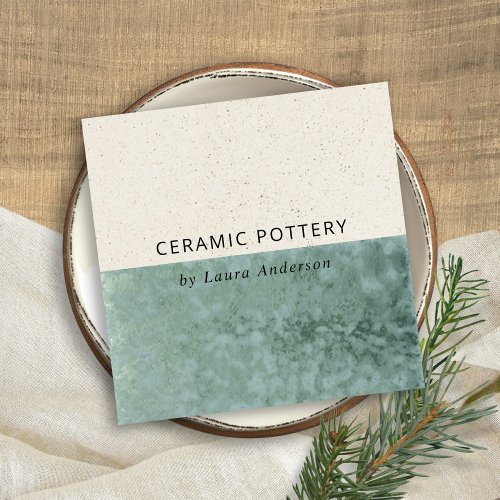 TEAL GREEN CERAMIC POTTERY GLAZED SPECKLED TEXTURE SQUARE BUSINESS CARD