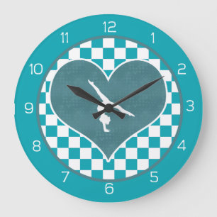 Teal Green Checkered Gymnastics Large Clock