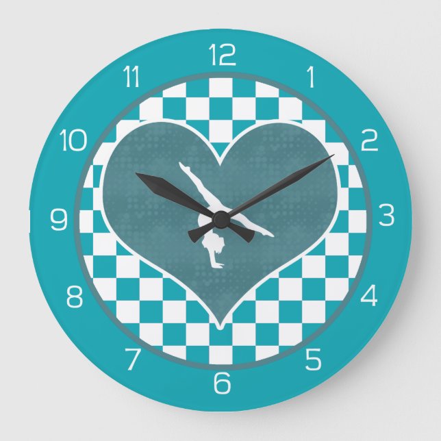 Teal Green Checkered Gymnastics Large Clock (Front)
