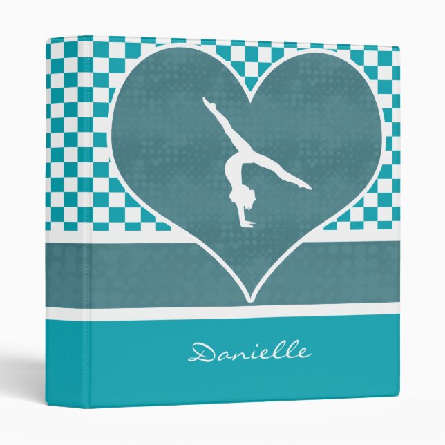 Teal Green Checkered Gymnastics with Monogram Binder (Front/Spine)