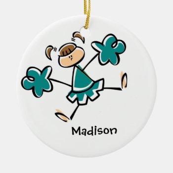 Teal Green Cheerleader Ceramic Ornament by ColorStock at Zazzle