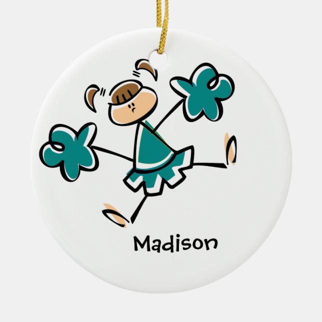Teal Green Cheerleader Ceramic Ornament (Front)