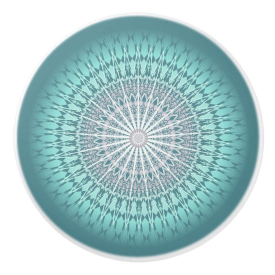 Teal Green Chevron Mandala Ceramic Knob