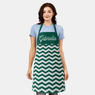 Teal Green Chevron zig zag stripe pattern Apron
