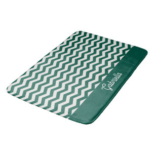 Teal Green Chevron zig zag stripe pattern Bath Mat