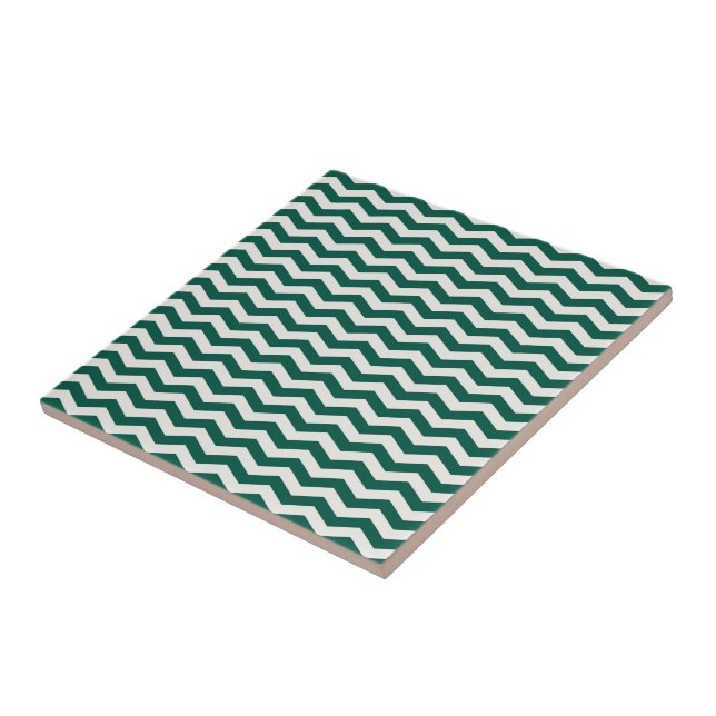 Teal Green Chevron zig zag stripe pattern Ceramic Tile (Side)