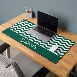 Teal Green Chevron zig zag stripe pattern Desk Mat