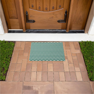 Teal Green Chevron zig zag stripe pattern Doormat