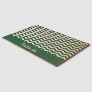 Teal Green Chevron zig zag stripe pattern Fiber Doormat