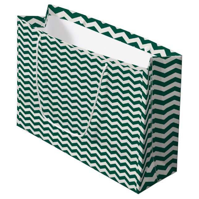 Teal Green Chevron zig zag stripe pattern Large Gift Bag (Front Angled)