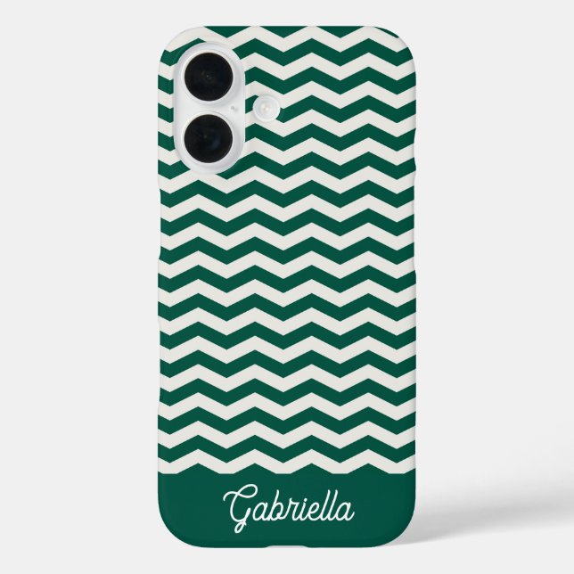 Teal Green Chevron zig zag stripe pattern name Case-Mate iPhone Case (Back)