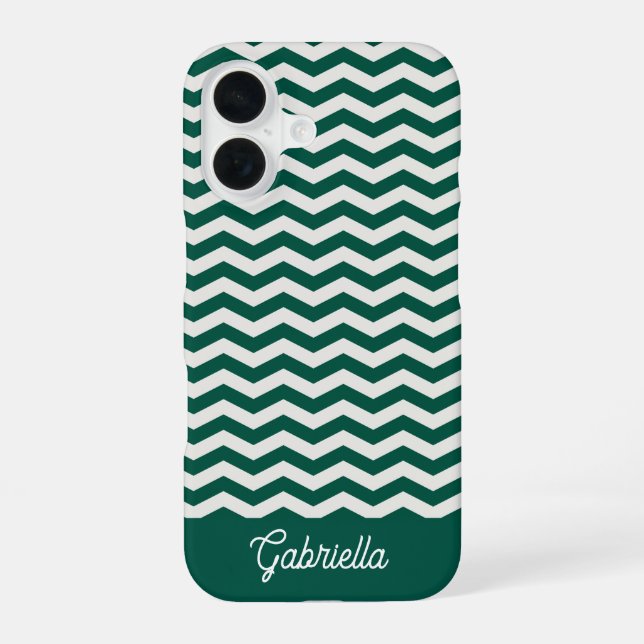 Teal Green Chevron zig zag stripe pattern name Iphone Case (Back)