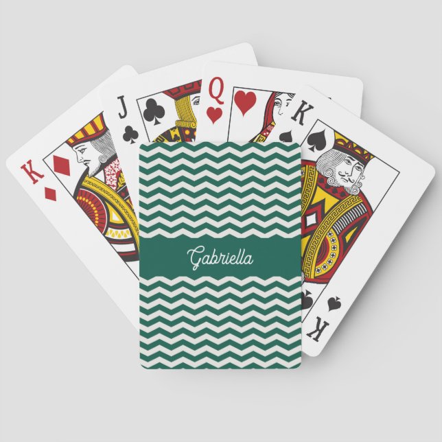 Teal Green Chevron zig zag stripe pattern Poker Cards (Back)