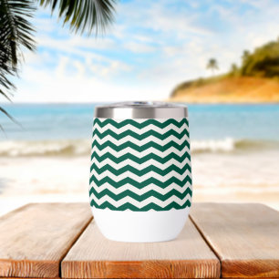 Teal Green Chevron zig zag stripe pattern Thermal Wine Tumbler