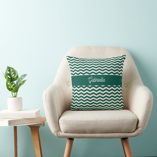 Teal Green Chevron zig zag stripe pattern Throw Pillow (Chair)