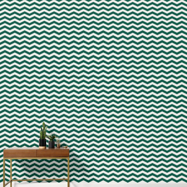 Teal Green Chevron zig zag stripe pattern Wallpaper (Hallway)