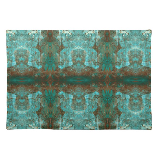 Teal green Copper Brown Southwestern Mosaic Cloth Placemat (Front)