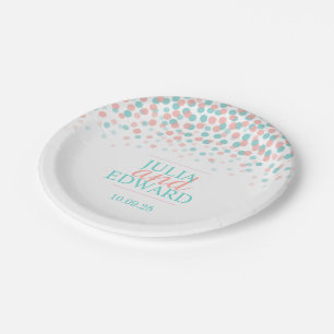 Teal green coral orange dots custom paper plate