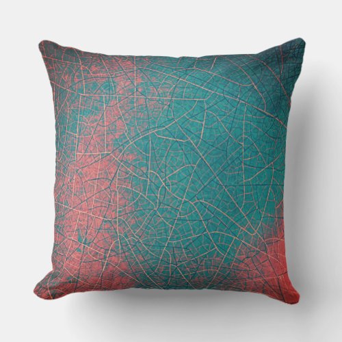 Teal Green Coral Red Mosaic Outdoor Pillow