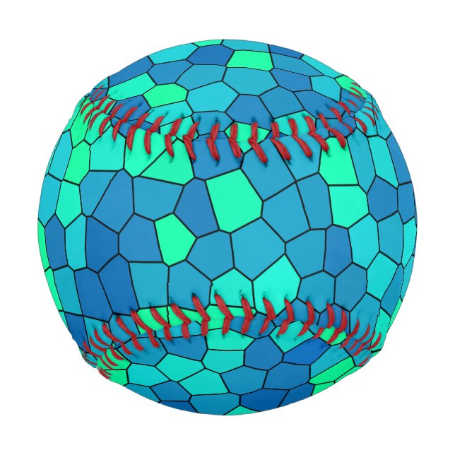 Teal Green Cyan Blue Stained Glass Pattern Baseball (Front)