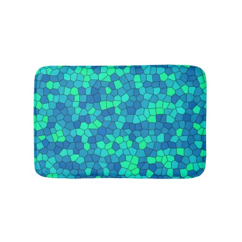 Teal Green Cyan Blue Stained Glass Pattern Bath Mat