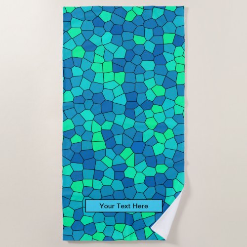 Teal Green Cyan Blue Stained Glass Pattern Beach Towel