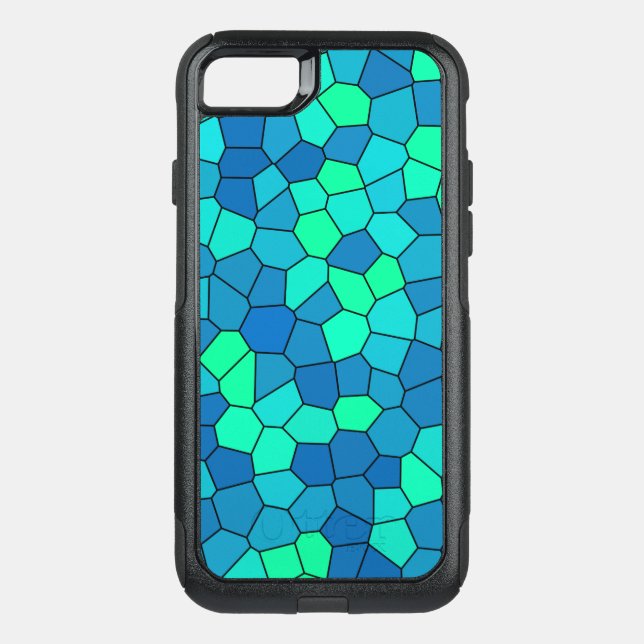 Teal Green Cyan Blue Stained Glass Pattern Otterbox iPhone Case (Back)