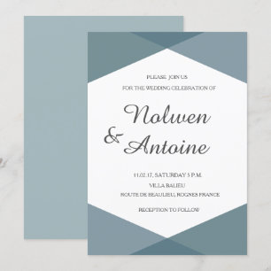 Teal green cyan geometric elegant modern wedding invitation