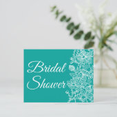 Teal Green Daisy Flower Bridal Shower Floral Invitation Postcard (Standing Front)