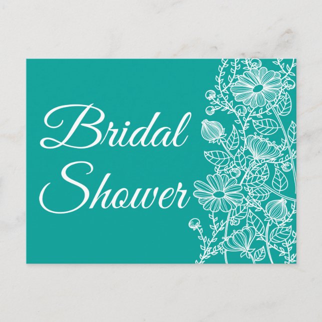 Teal Green Daisy Flower Bridal Shower Floral Invitation Postcard (Front)