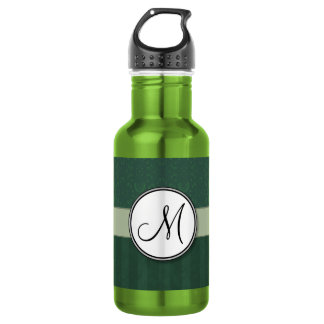 Teal Green Damask with Stripes and Monogram Water Bottle