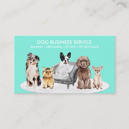 Teal Green Dog Behaviorist Hotel Boarding Taxi Pet Business Card