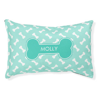 Teal Green Dog Bone With Pet's Own Name Pet Bed