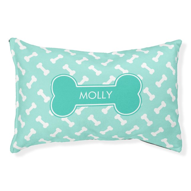 Teal Green Dog Bone With Pet's Own Name Pet Bed (Front)