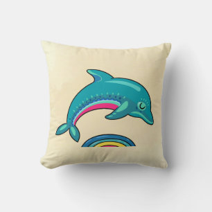 Teal Green Dolphin Jumping Over Stylish Water Throw Pillow