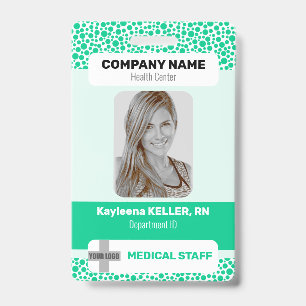 Teal Green Dotted Photo Barcode Logo Medical Staff Badge