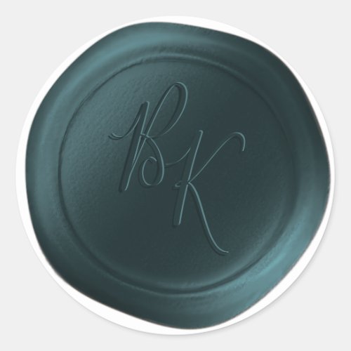 Teal Green Double Monogram Faux Wax Seal Stickers