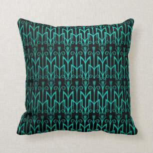 Teal Green Egyptian Reed Grass Color Art Deco Throw Pillow