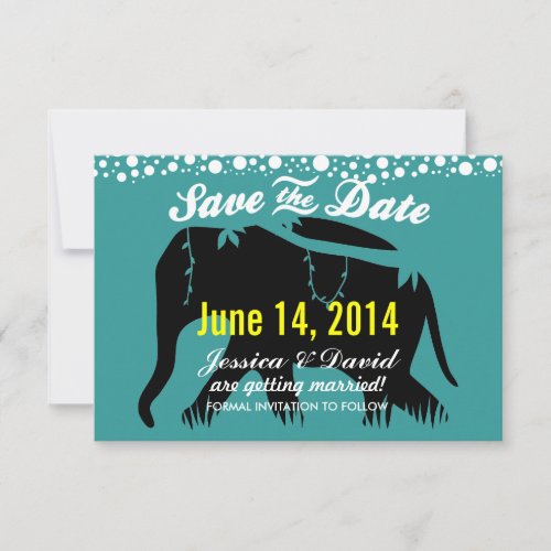 Teal Green Elephant Silhouette Save the Date Cards