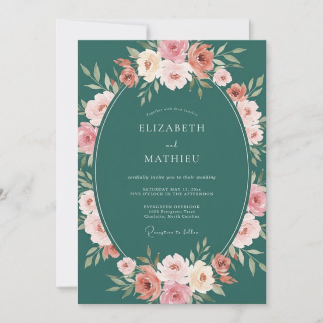 Teal Green Enchanting Botanical Wedding Invitation (Front)