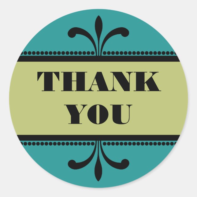 Teal/Green Fancy Art Deco Thank You Stickers (Front)