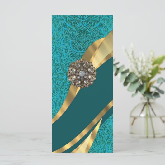 Teal green floral damask (Standing Front)