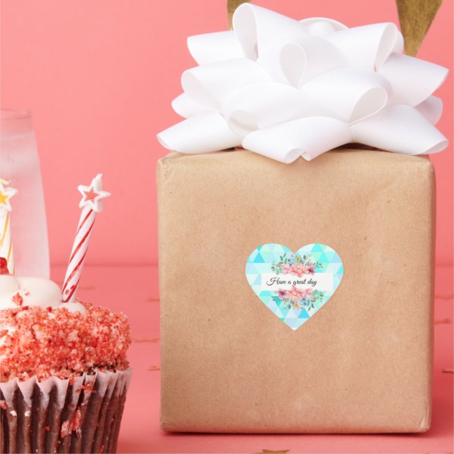 Teal green floral have great day printed sticker  (Party)