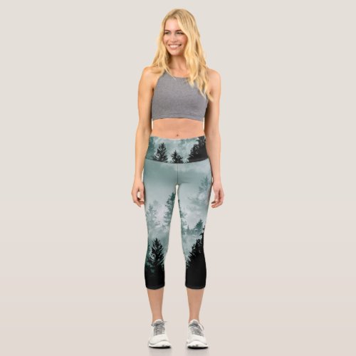 Teal Green Forest Dream 1 wall art  Capri Leggings