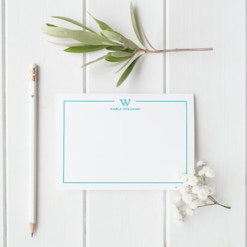 Teal Green Formal Classic Family Monogram Minimal Note Card