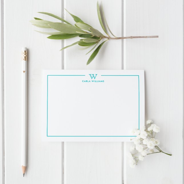 Teal Green Formal Classic Family Monogram Minimal Note Card (Creator Uploaded)