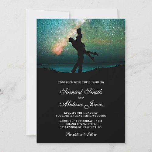 Teal Green Galaxy Romantic Couple Wedding Invitation