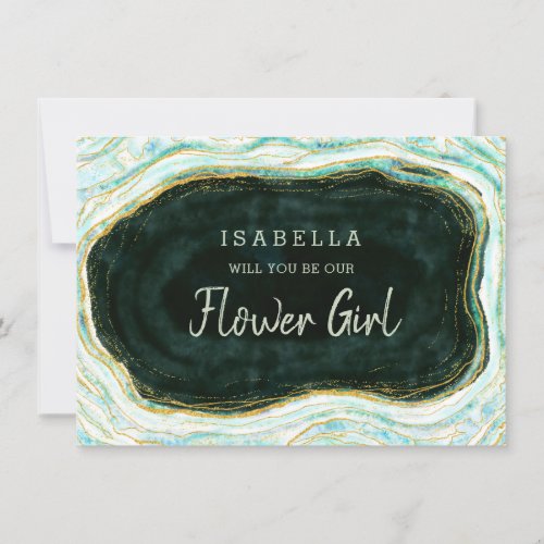 Teal Green Geode Be our Flower Girl Proposal Card